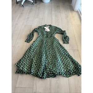 Marella Green Polka Dot Long Sleeve Lined Dress Size 2